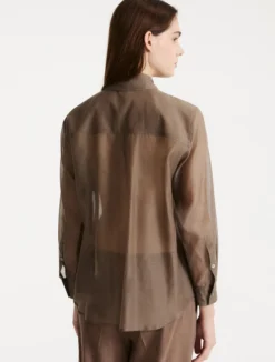Camicia in mussola di cotone e seta organzata - MARRONE