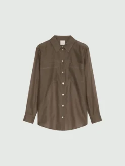 Camicia in mussola di cotone e seta organzata - MARRONE