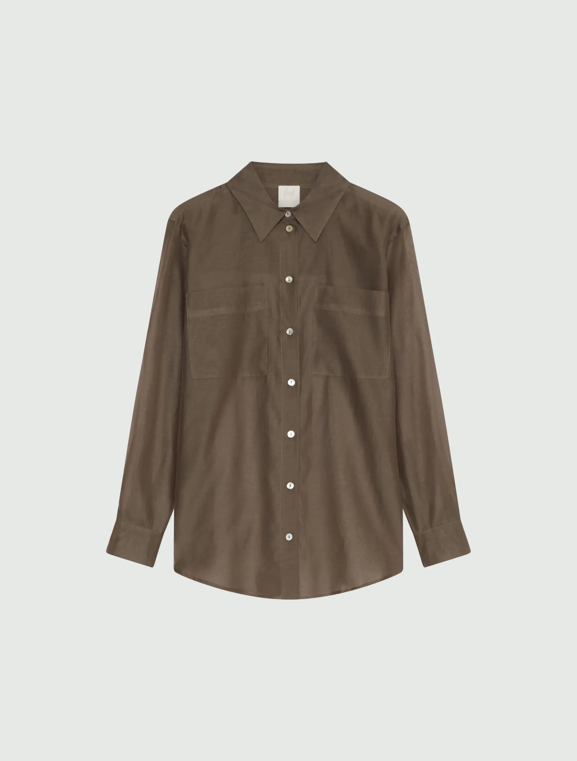 Camicia in mussola di cotone e seta organzata - MARRONE