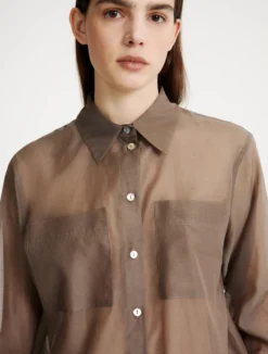Camicia in mussola di cotone e seta organzata - MARRONE