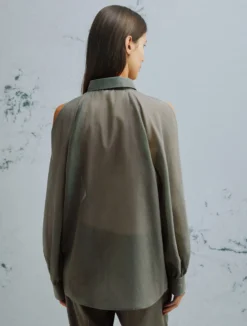 Camicia in mussola di cotone e seta - VERDE