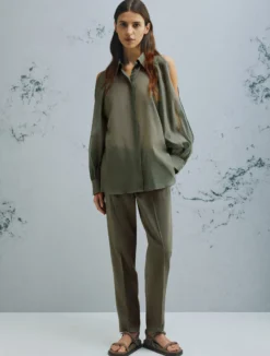 Camicia in mussola di cotone e seta - VERDE