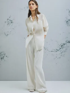 Camicia in mussola di cotone e seta organzata - BIANCO LANA