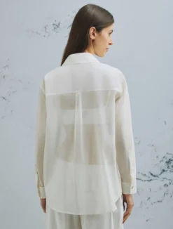 Camicia in mussola di cotone e seta organzata - BIANCO LANA