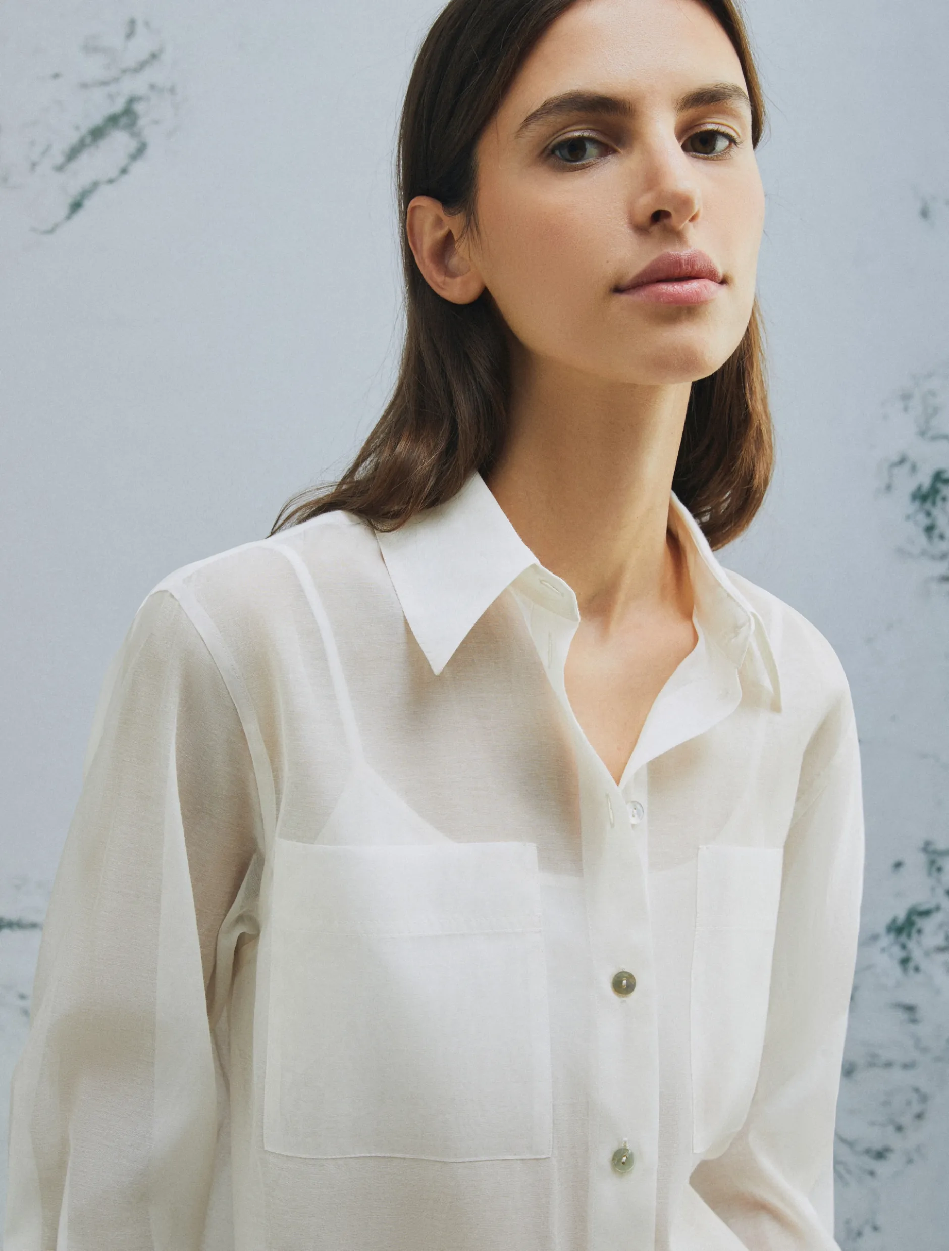 Camicia in mussola di cotone e seta organzata - BIANCO LANA