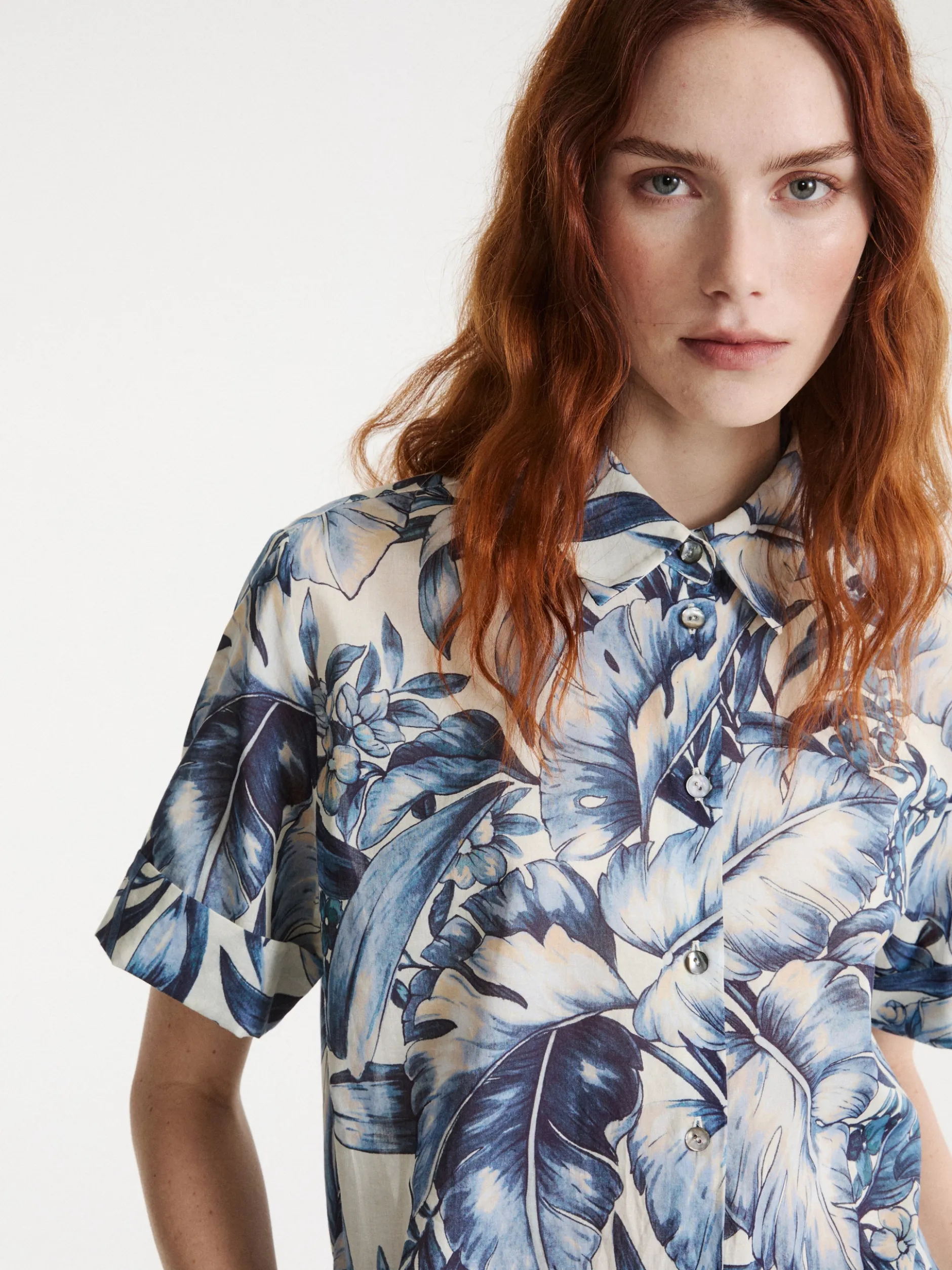 Camicia in mussola stampata - Azzurro