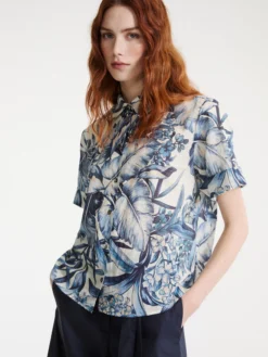 Camicia in mussola stampata - Azzurro