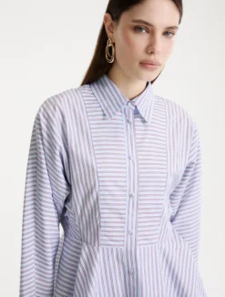 Camicia in popeline con baschina - AZZURRO