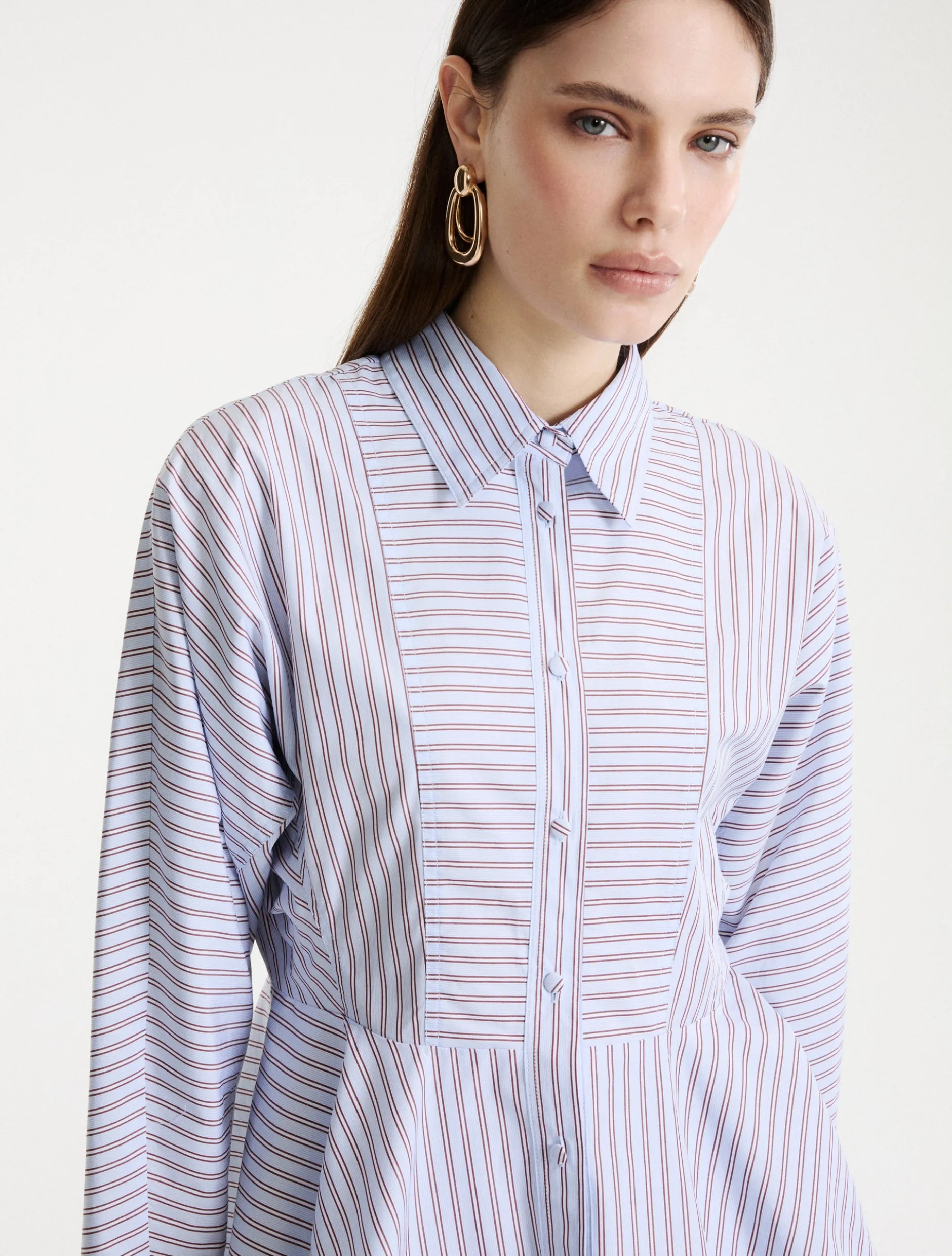 Camicia in popeline con baschina - AZZURRO
