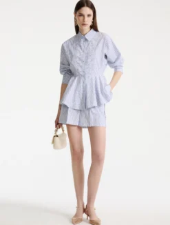 Camicia in popeline con baschina - AZZURRO