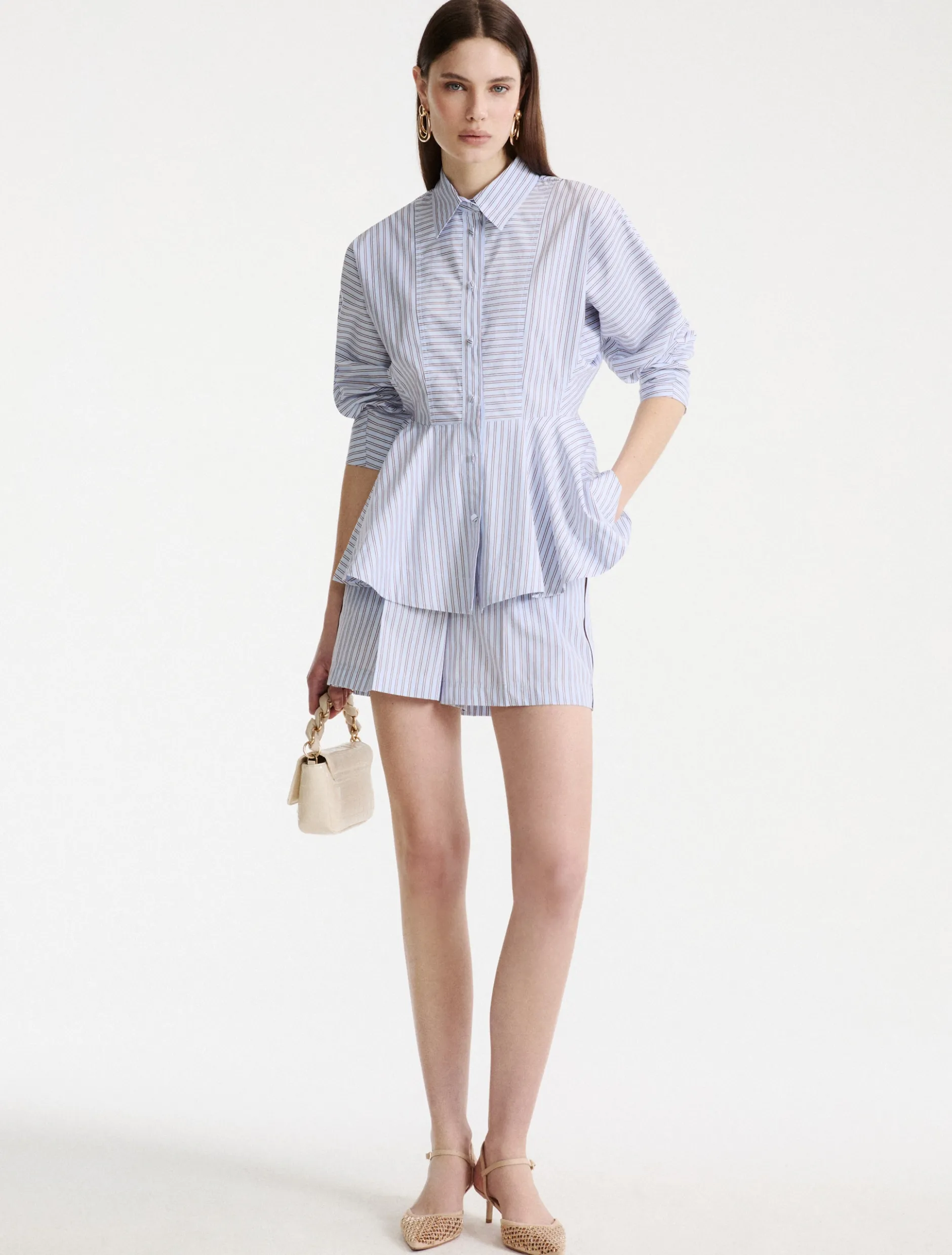 Camicia in popeline con baschina - AZZURRO