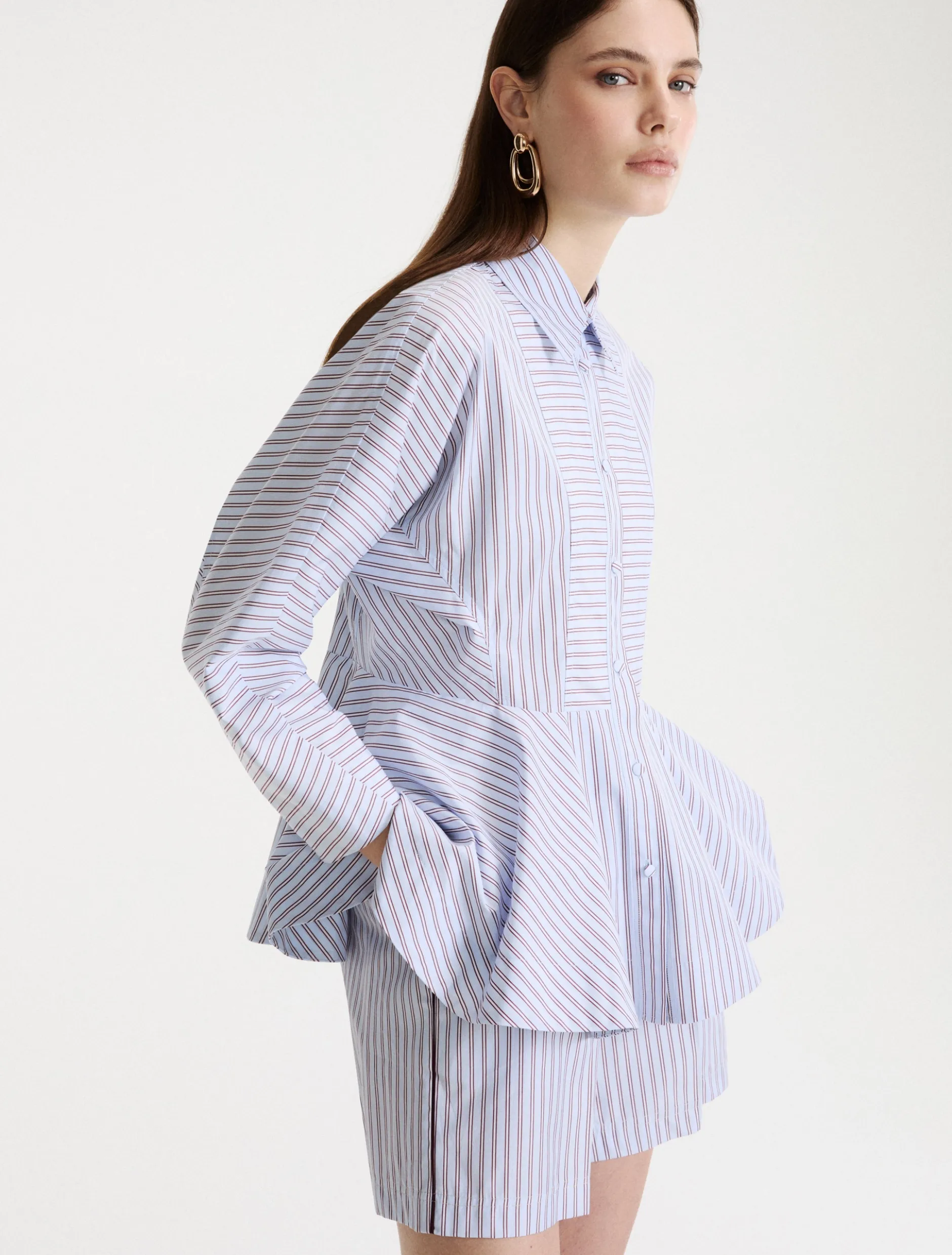 Camicia in popeline con baschina - AZZURRO