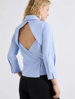 Camicia in popeline con oblò sulla schiena - AZZURRO