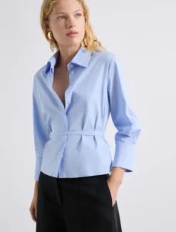 Camicia in popeline con oblò sulla schiena - AZZURRO