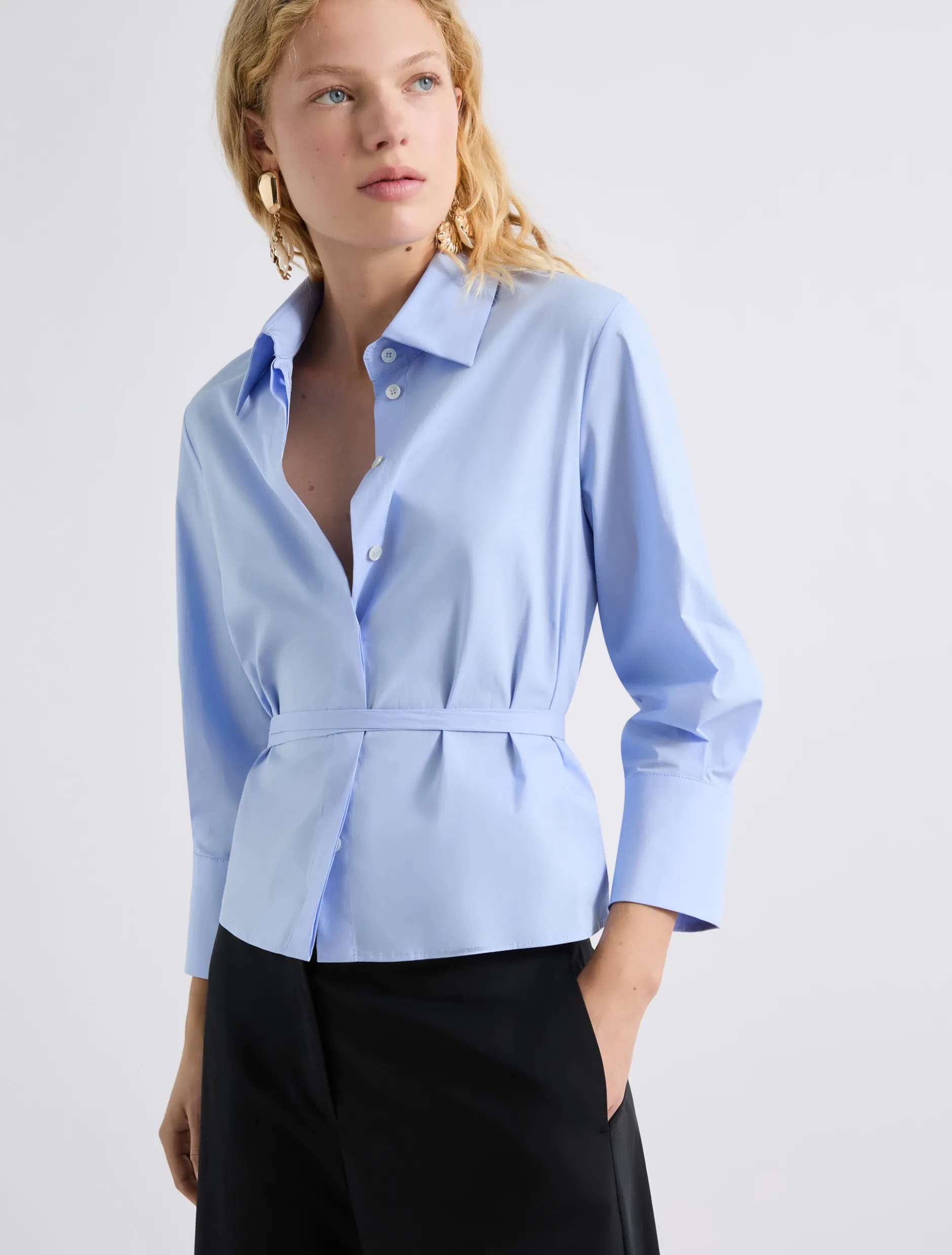 Camicia in popeline con oblò sulla schiena - AZZURRO