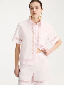 Camicia in popeline con pizzo - ROSA