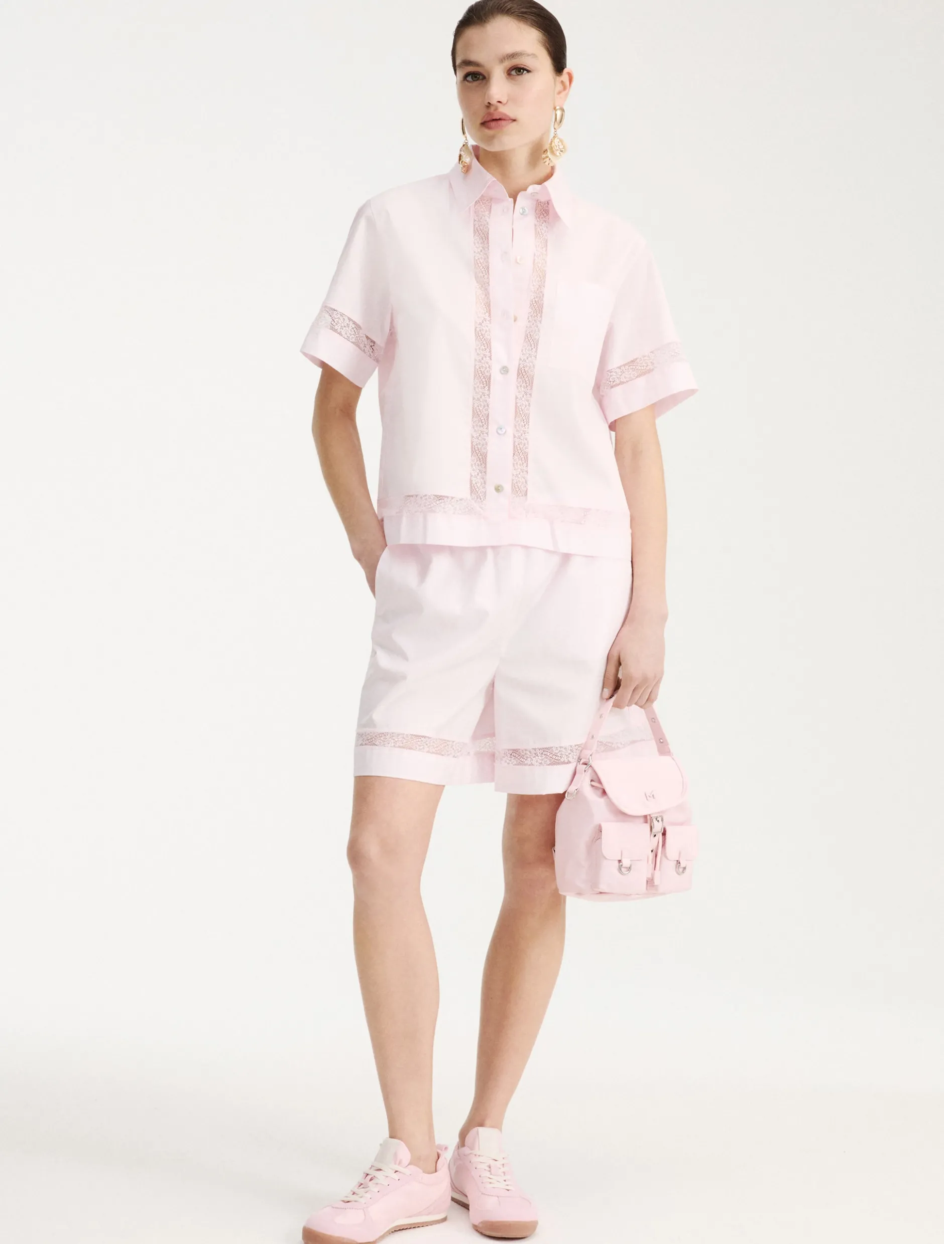 Camicia in popeline con pizzo - ROSA