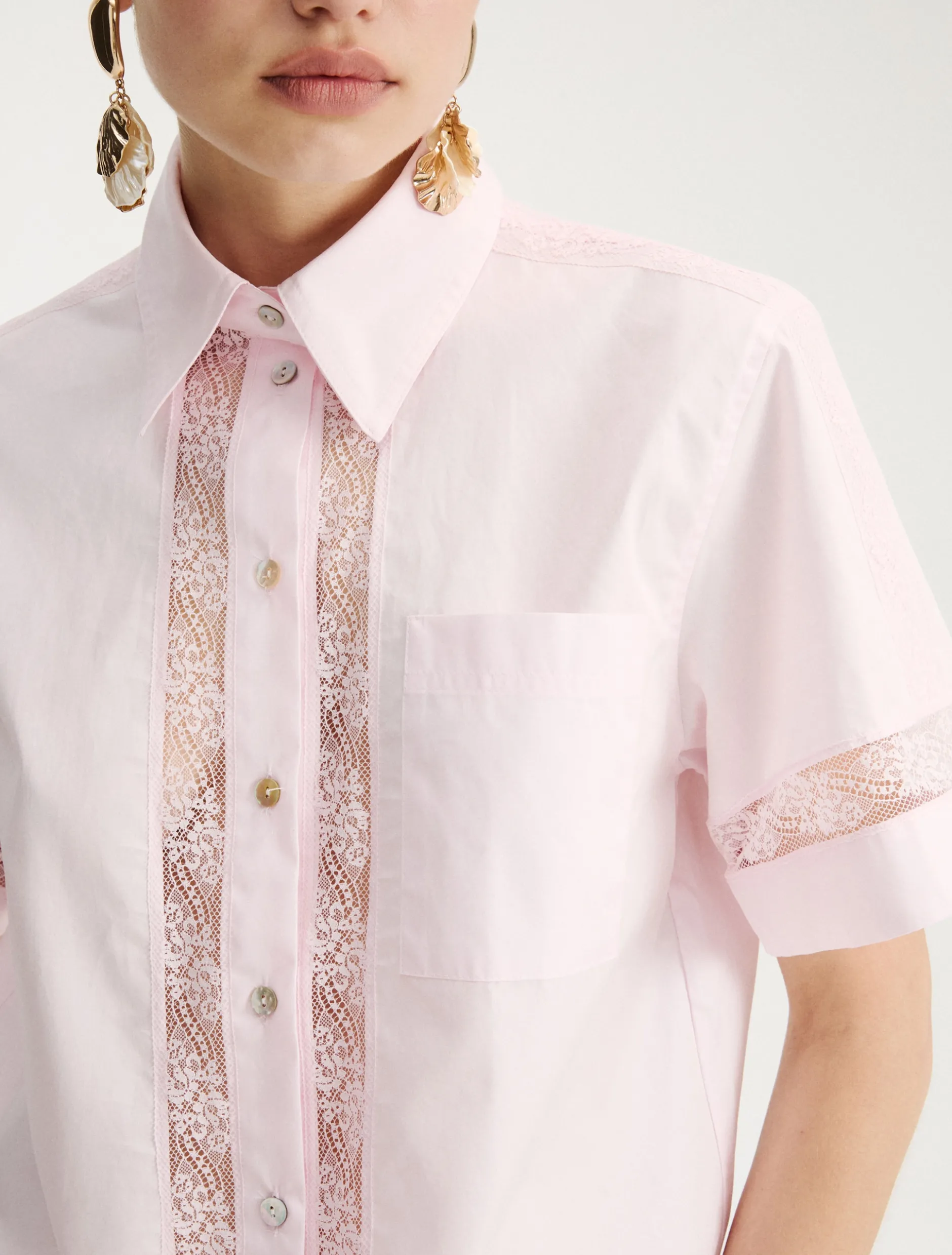 Camicia in popeline con pizzo - ROSA