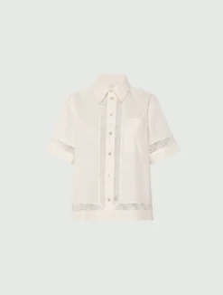 Camicia in popeline con pizzo - BIANCO LANA