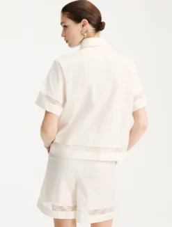 Camicia in popeline con pizzo - BIANCO LANA