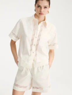 Camicia in popeline con pizzo - BIANCO LANA