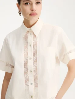 Camicia in popeline con pizzo - BIANCO LANA