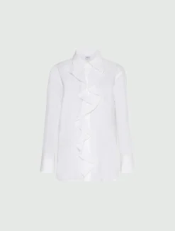Camicia in popeline con rouche - BIANCO