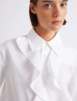 Camicia in popeline con rouche - BIANCO