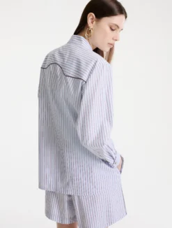 Camicia in popeline con tasche applicate - AZZURRO