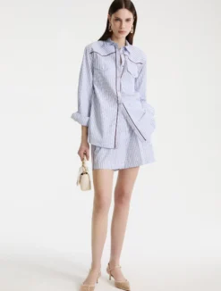 Camicia in popeline con tasche applicate - AZZURRO