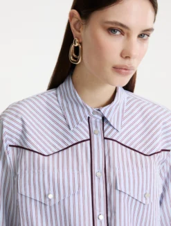 Camicia in popeline con tasche applicate - AZZURRO