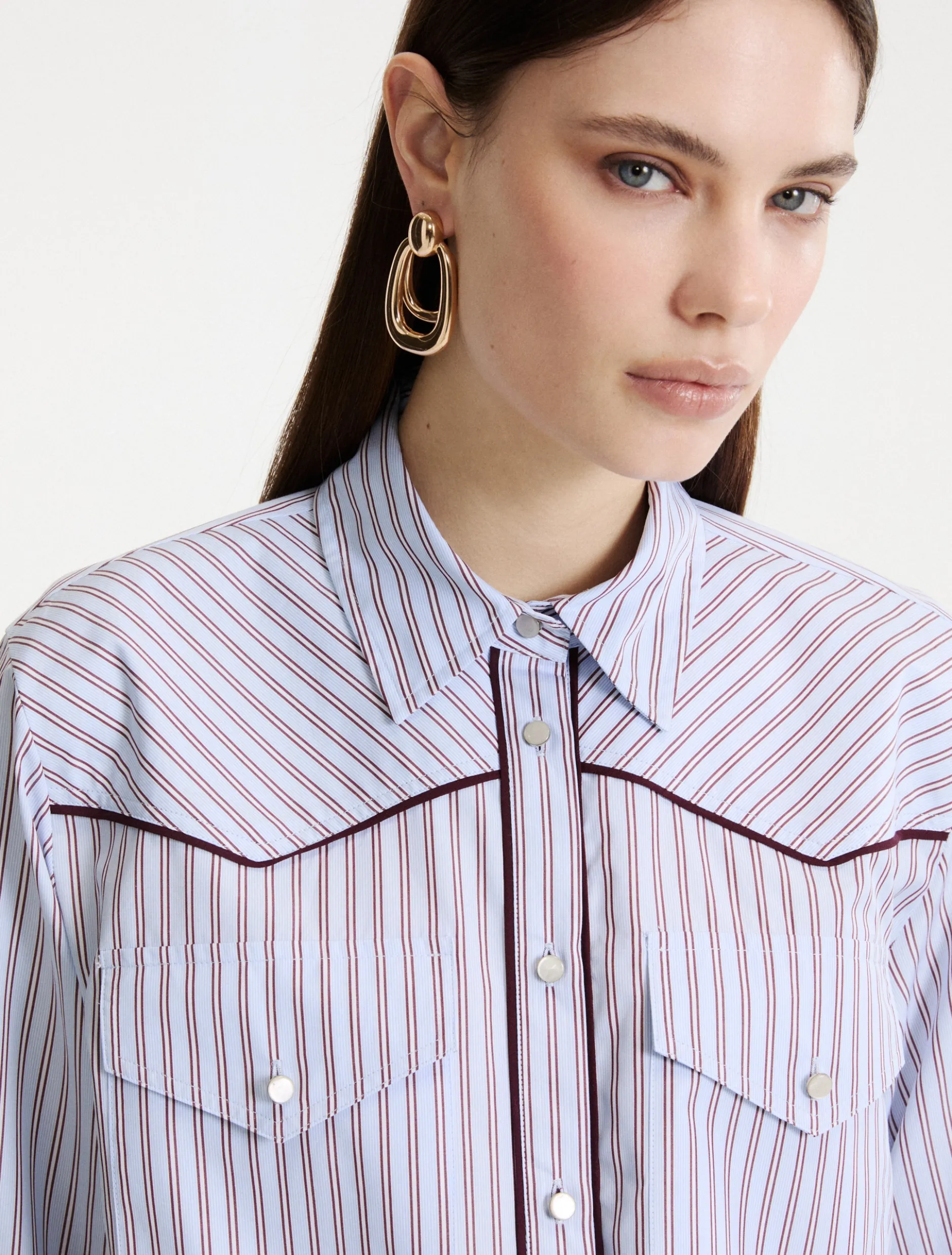 Camicia in popeline con tasche applicate - AZZURRO