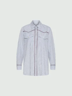Camicia in popeline con tasche applicate - AZZURRO