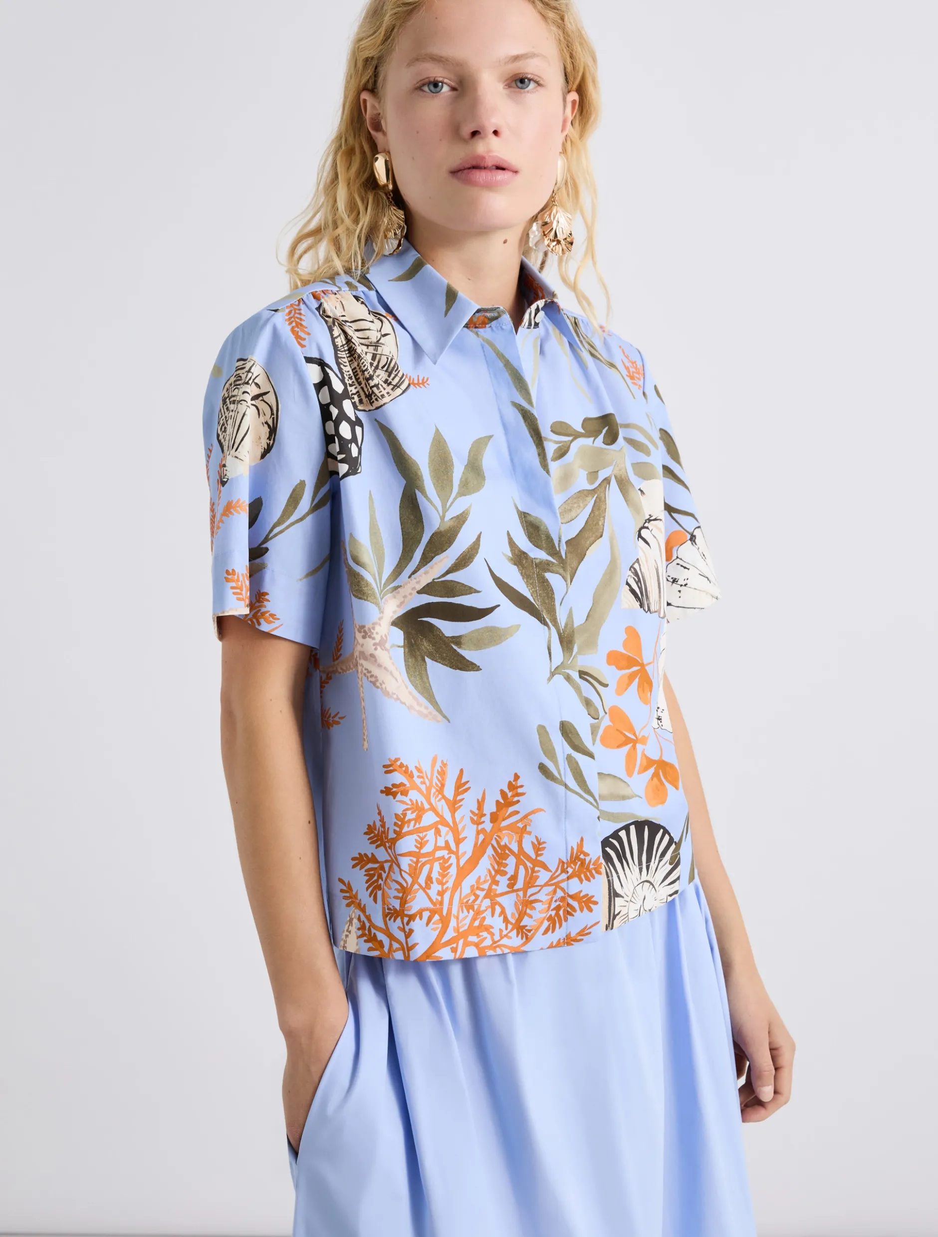 Camicia in popeline di cotone - AZZURRO
