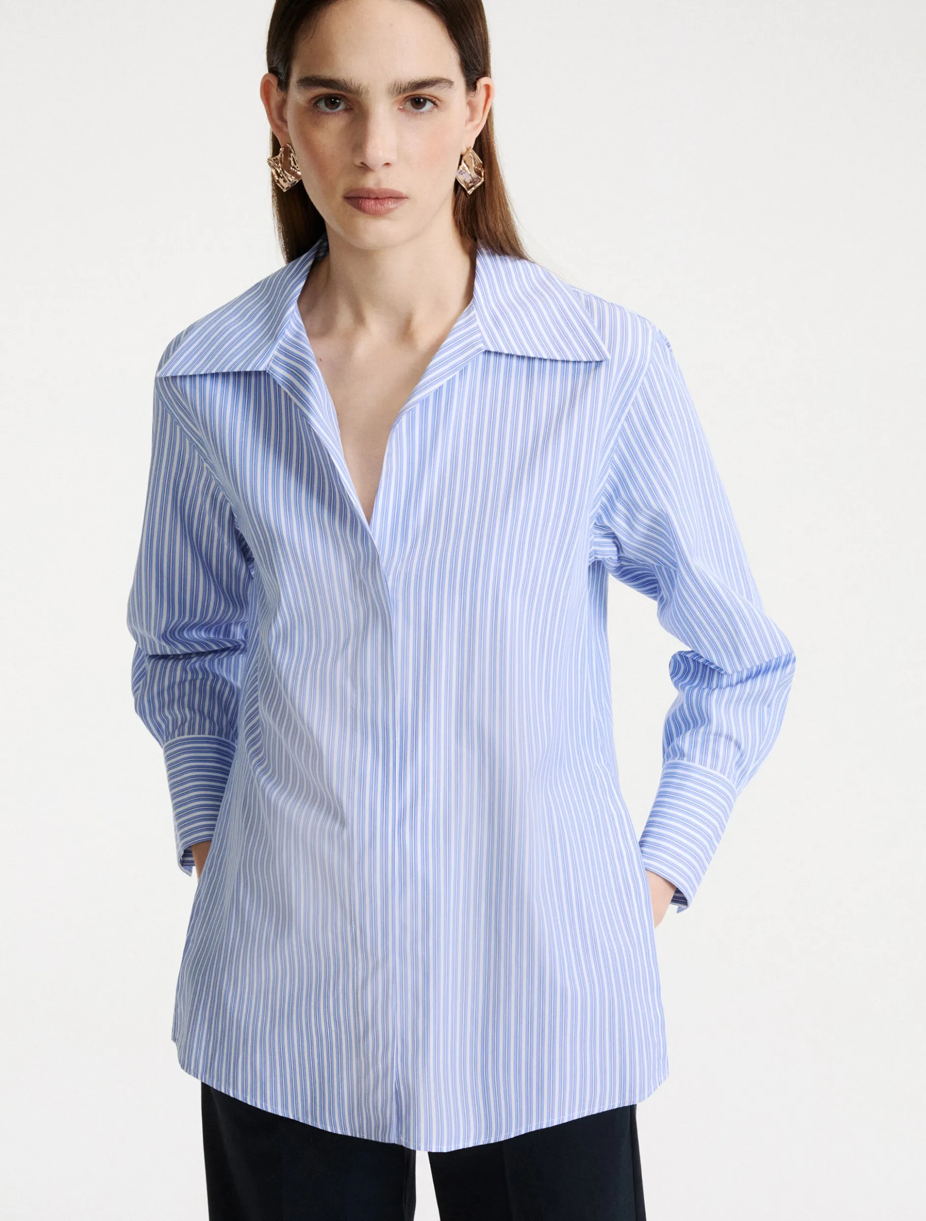 Camicia in popeline di cotone - AZZURRO