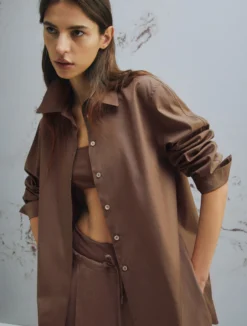 Camicia in popeline leggero - MARRONE