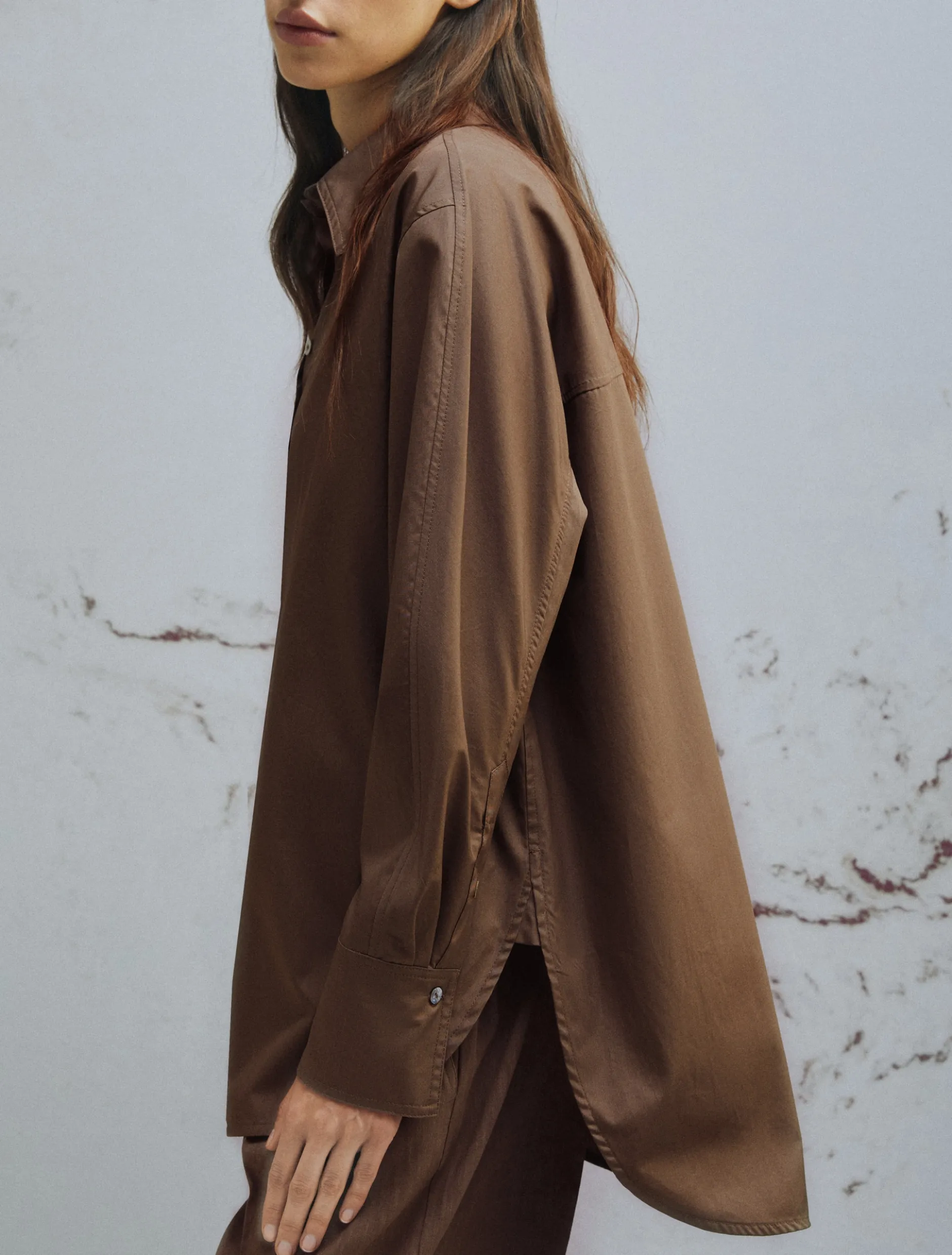 Camicia in popeline leggero - MARRONE
