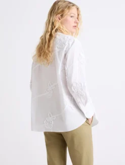 Camicia in popeline ricamato - BIANCO