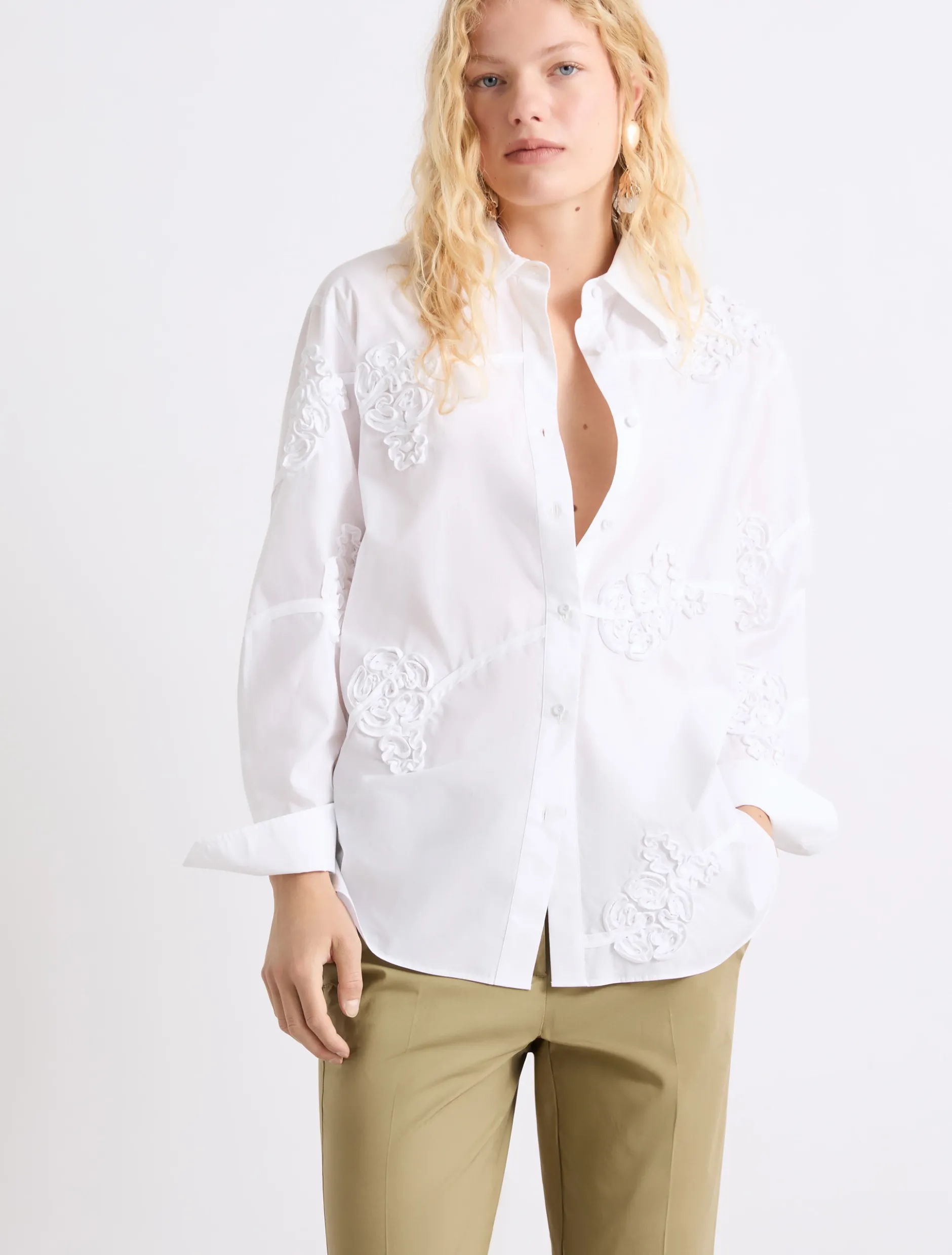 Camicia in popeline ricamato - BIANCO