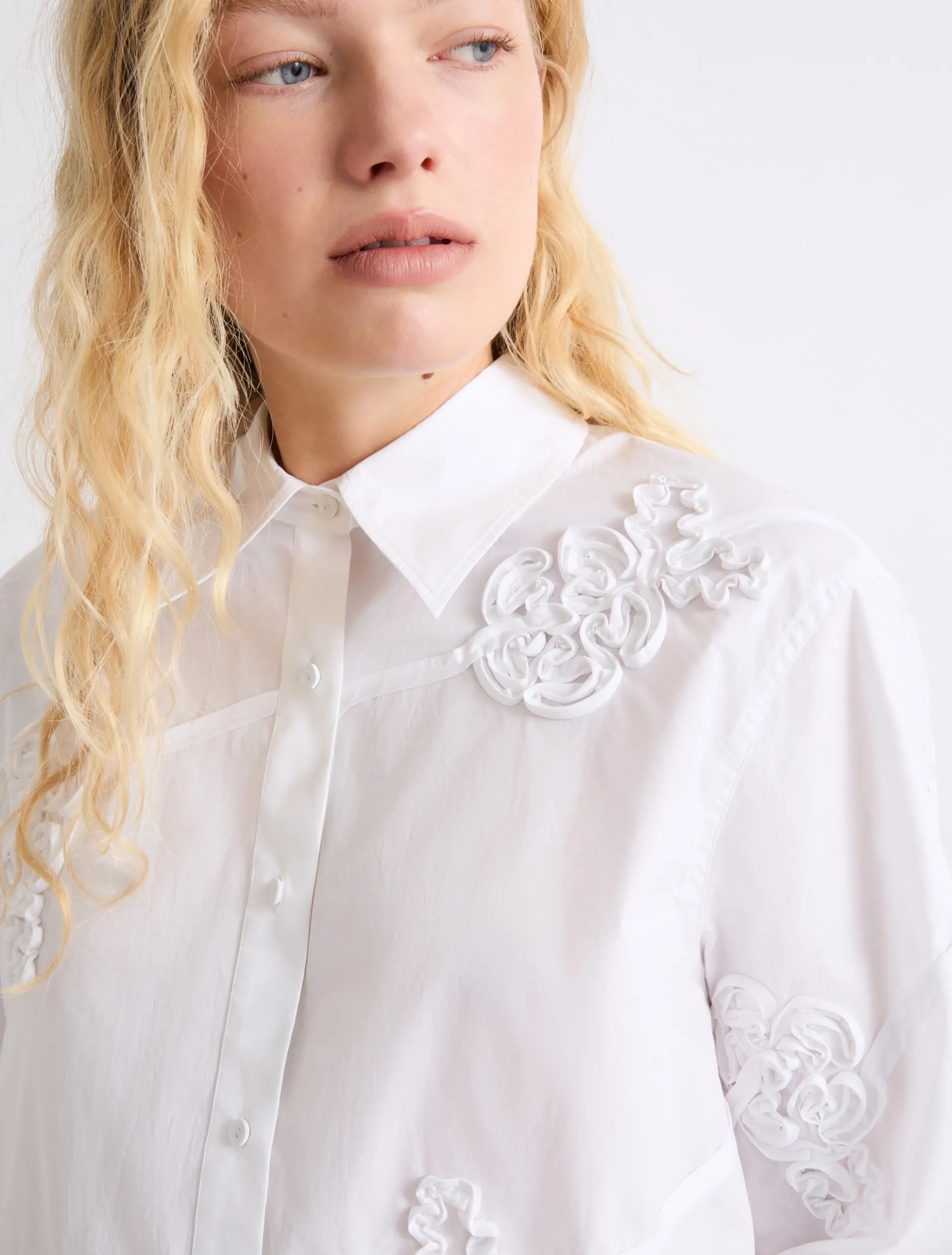 Camicia in popeline ricamato - BIANCO