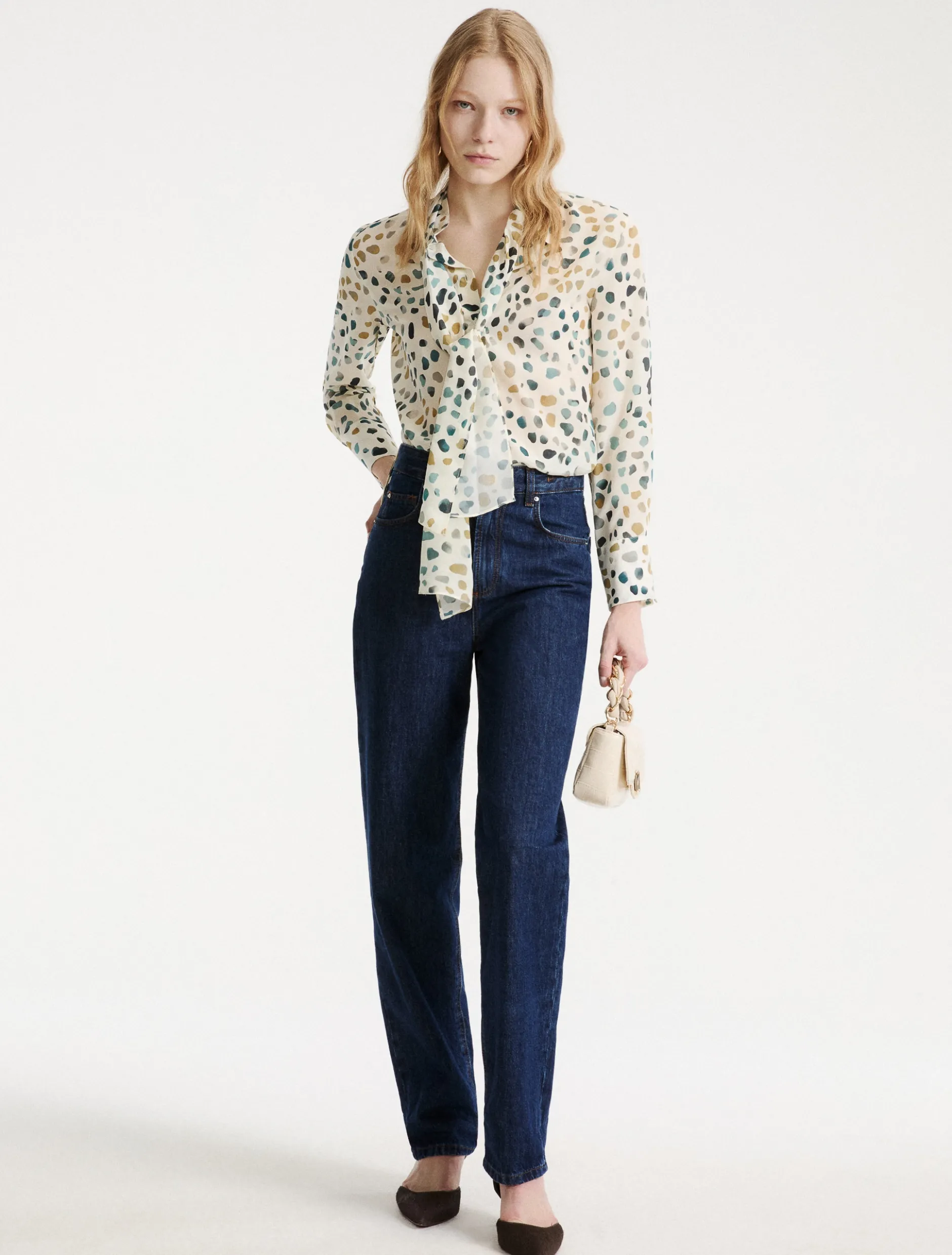 Camicia in pura seta con sciarpina - BIANCO