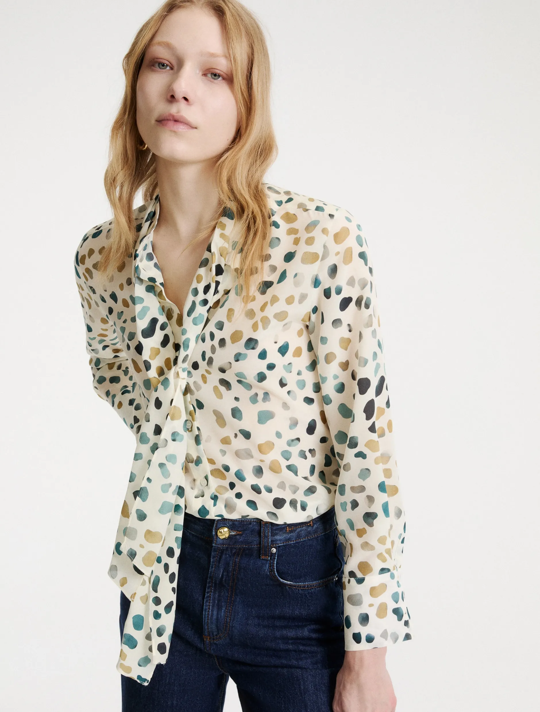Camicia in pura seta con sciarpina - BIANCO