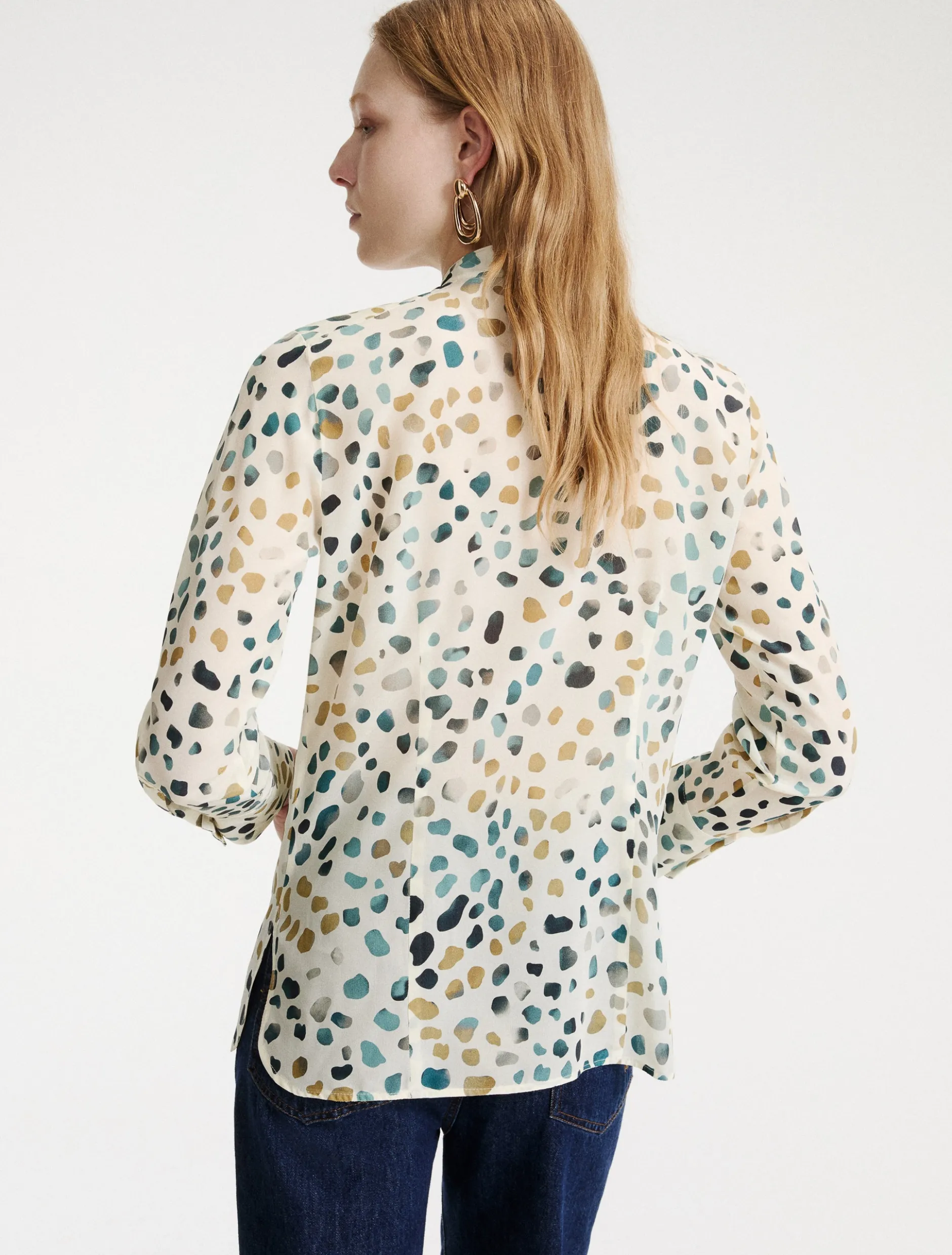 Camicia in pura seta con sciarpina - BIANCO