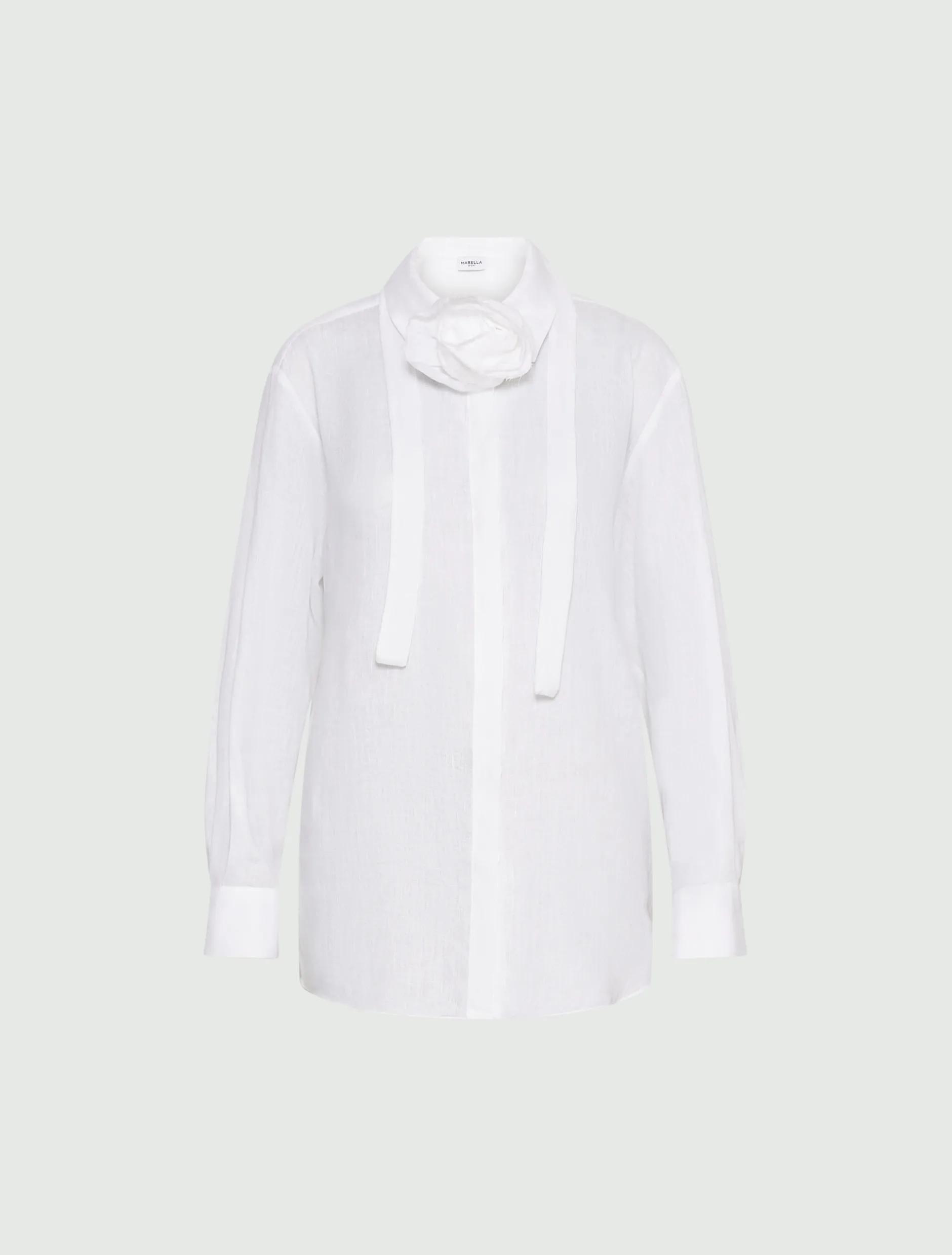 Camicia in puro lino con sciarpina - BIANCO OTTICO