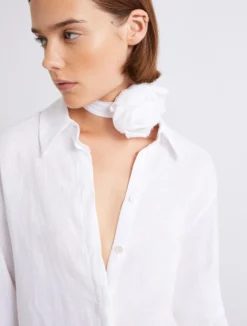 Camicia in puro lino con sciarpina - BIANCO OTTICO