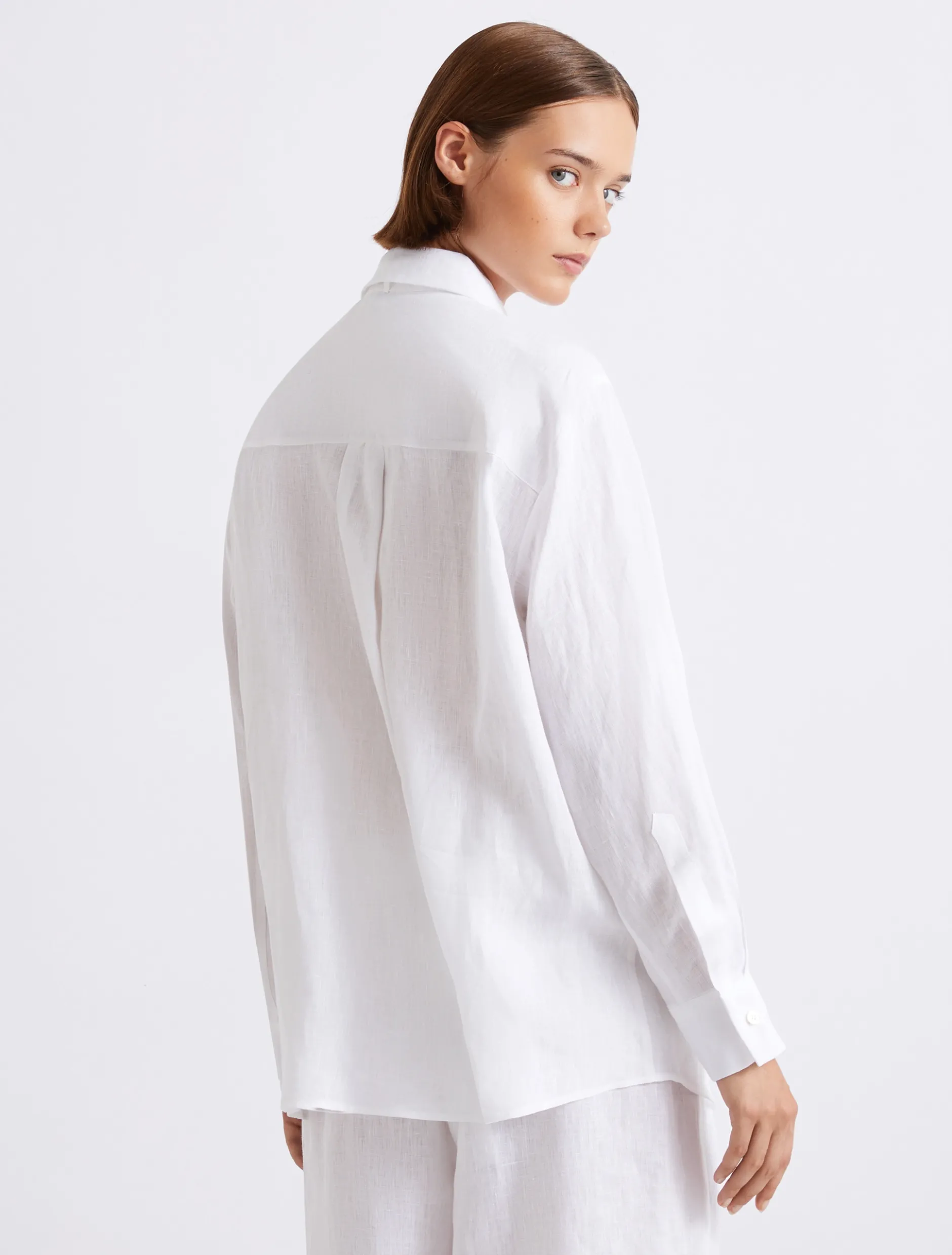 Camicia in puro lino con sciarpina - BIANCO OTTICO