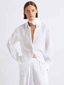 Camicia in puro lino con sciarpina - BIANCO OTTICO