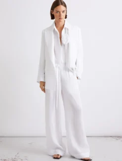 Camicia in puro lino con sciarpina - BIANCO OTTICO
