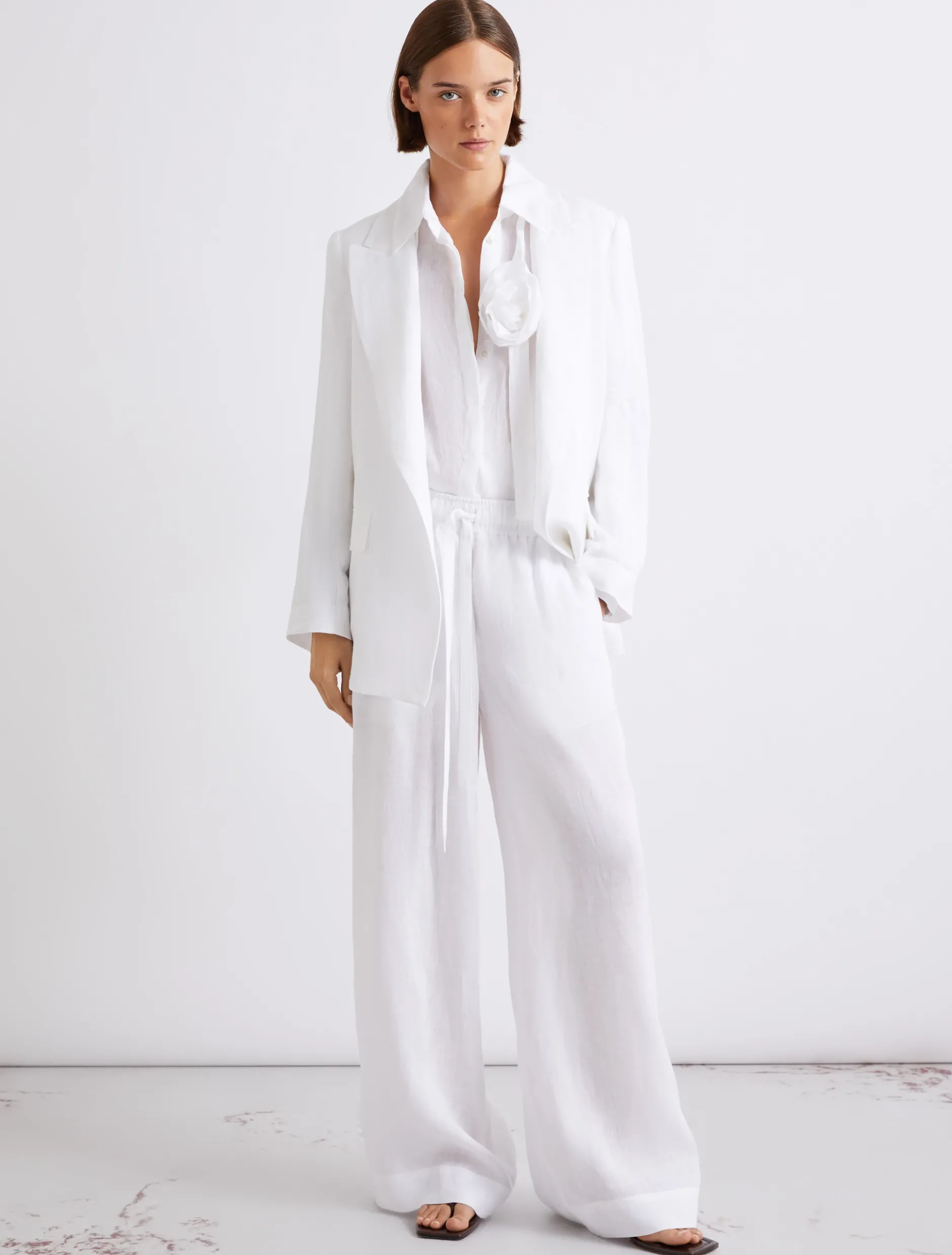Camicia in puro lino con sciarpina - BIANCO OTTICO