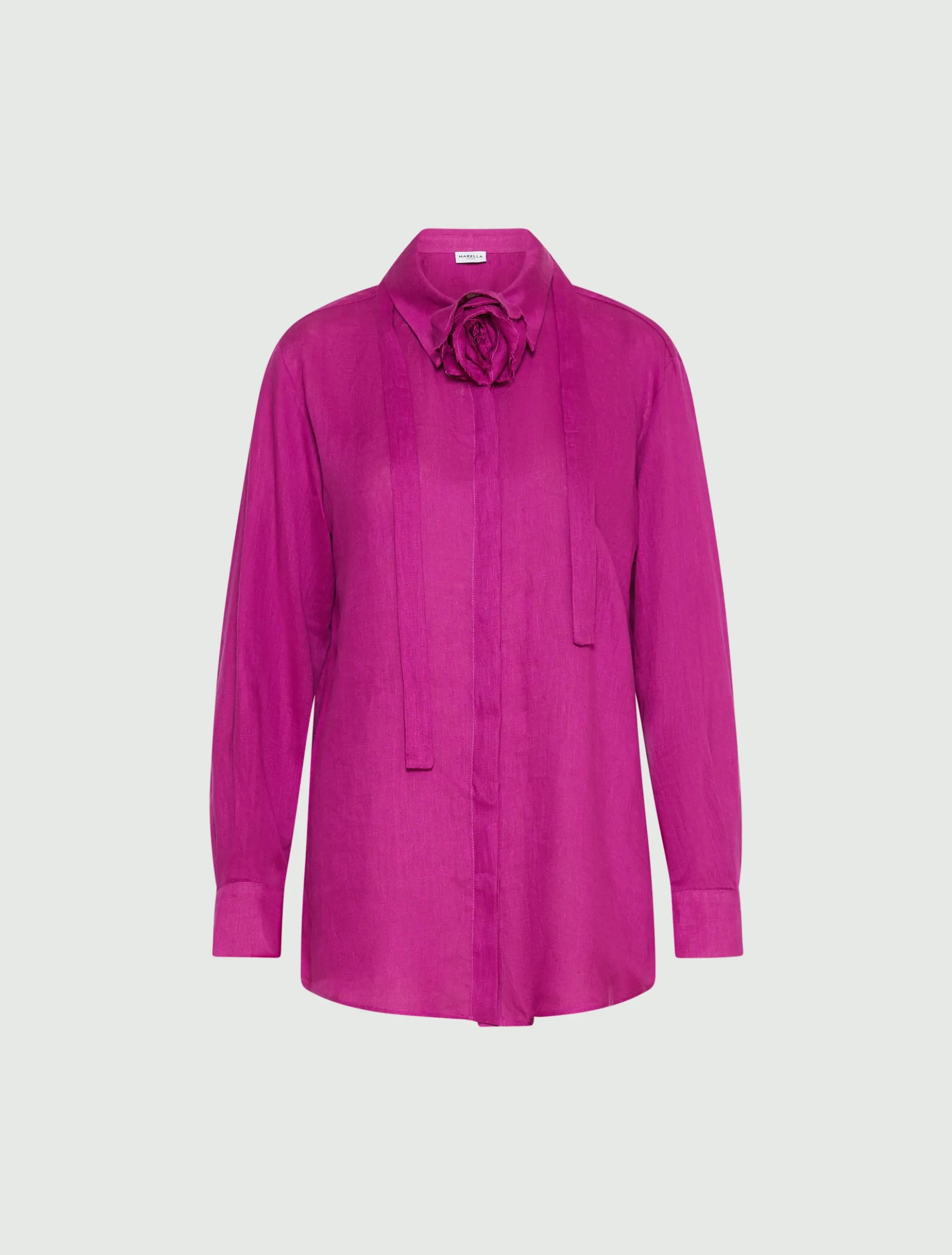 Camicia in puro lino con sciarpina - FUXIA